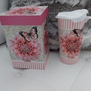 Butterfly Blossom Tea Mug with Lid - Pink